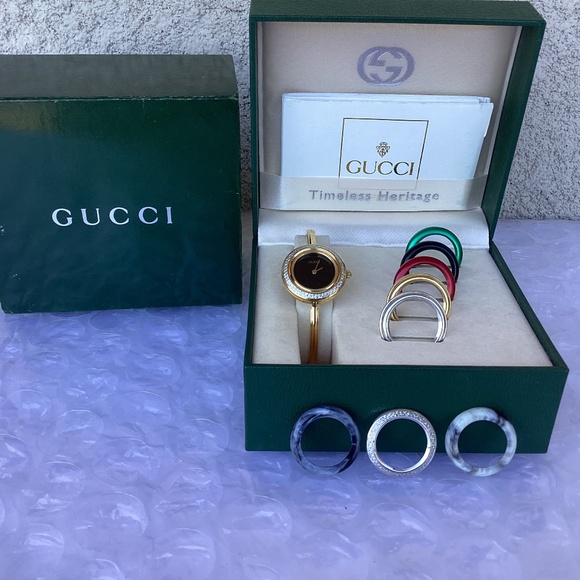 Rare Vintage Gucci 11/12.2 Interchangeable Bezel Watch Great Preowned Condition - Picture 1 of 11